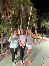 Yearly shuffle board contest with husbands. Wives haven’t lost yet.