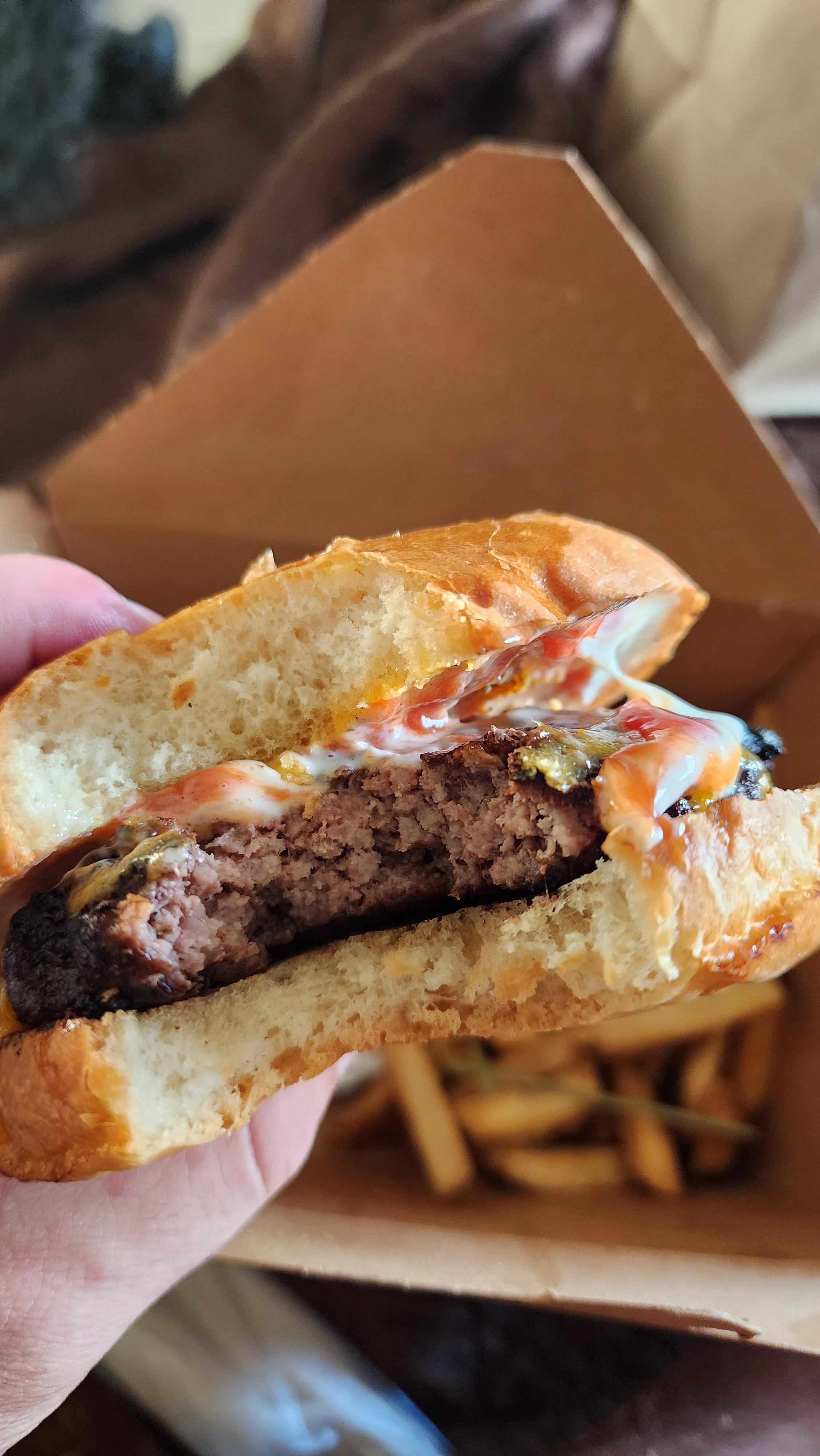 $30 "cooked medium" burger.