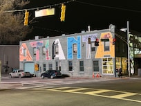 Great neighborhood art on the buildings.