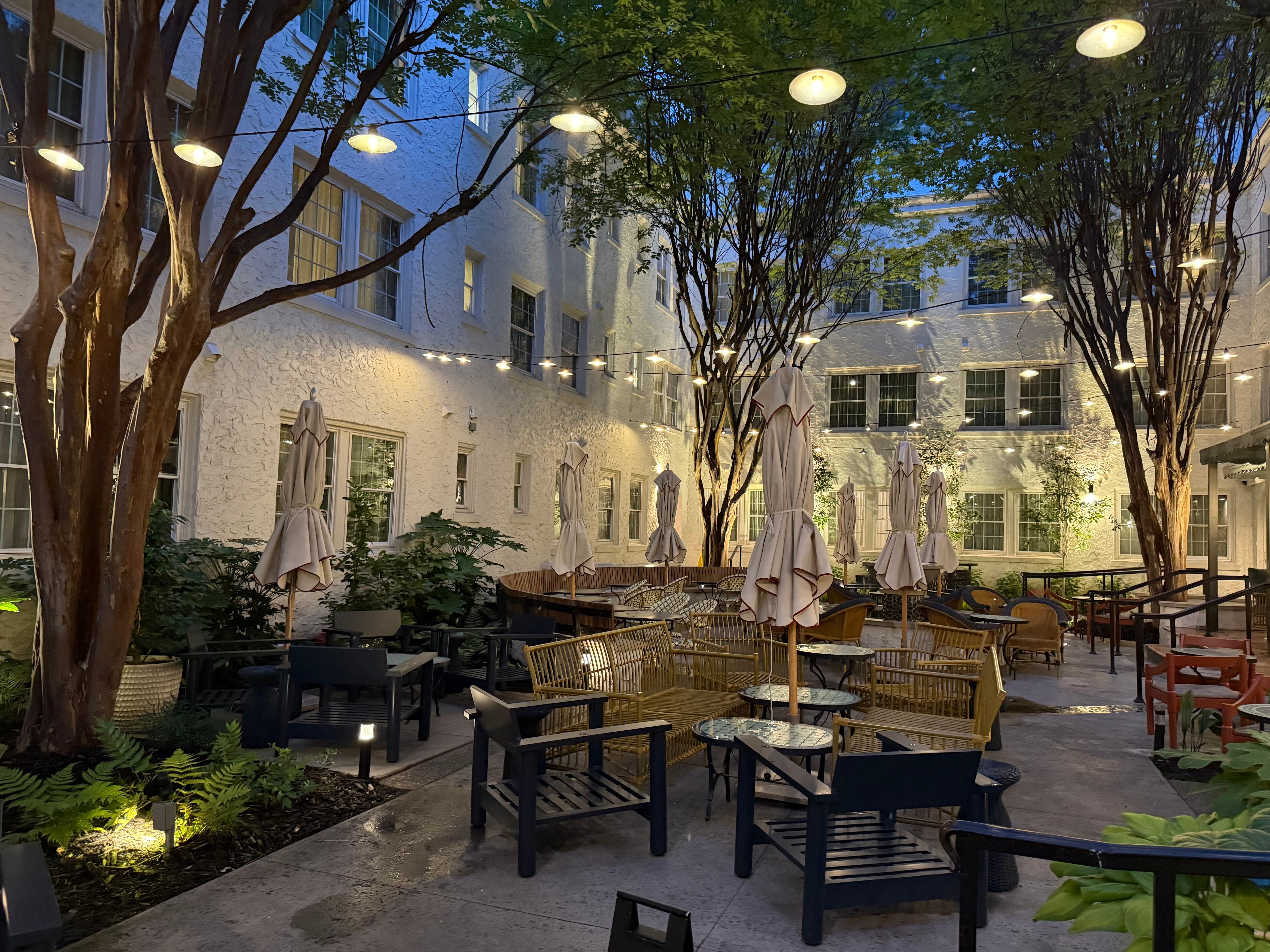 Looking into the patio courtyard from the entrance.