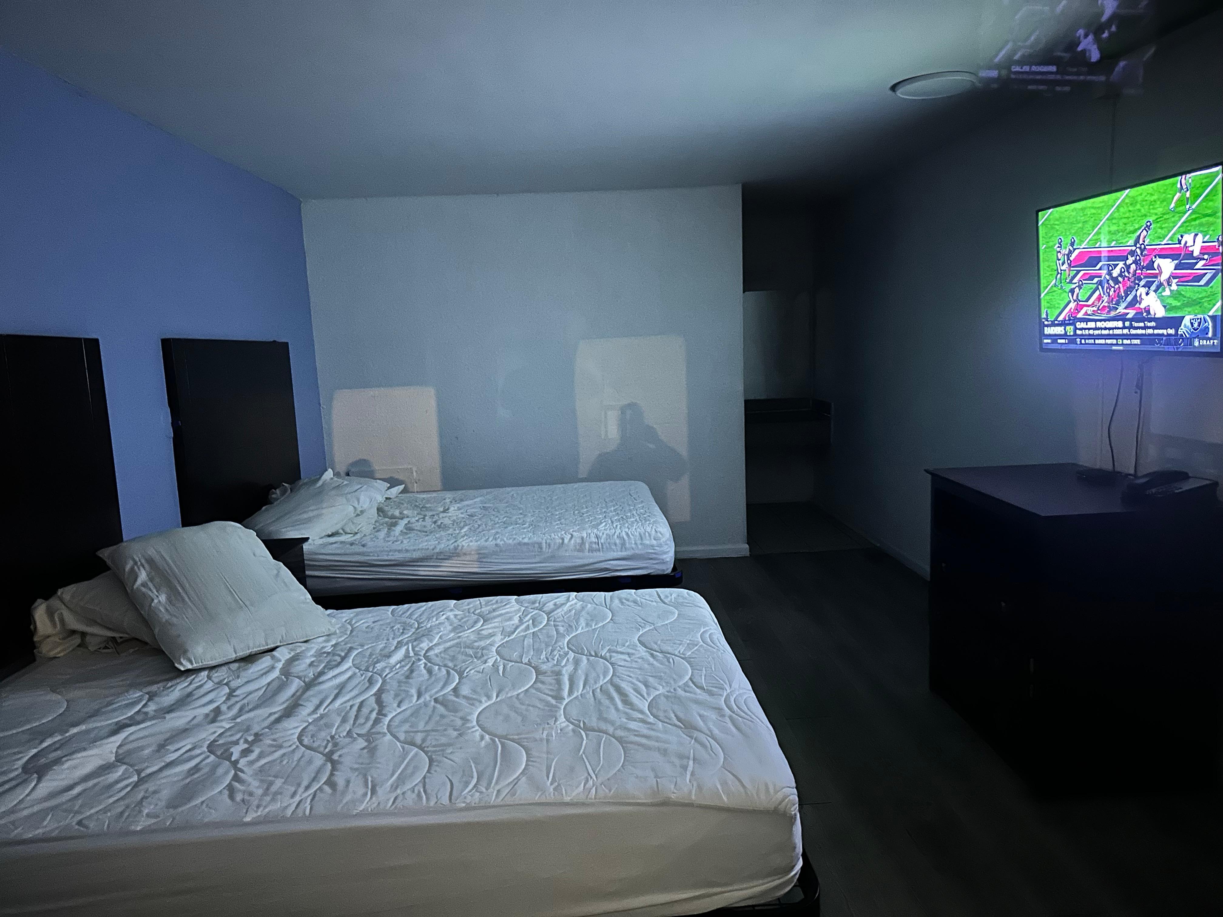 First room unmade. 