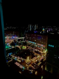 Night view from our room Alexanderplatz Christmas market below hotel