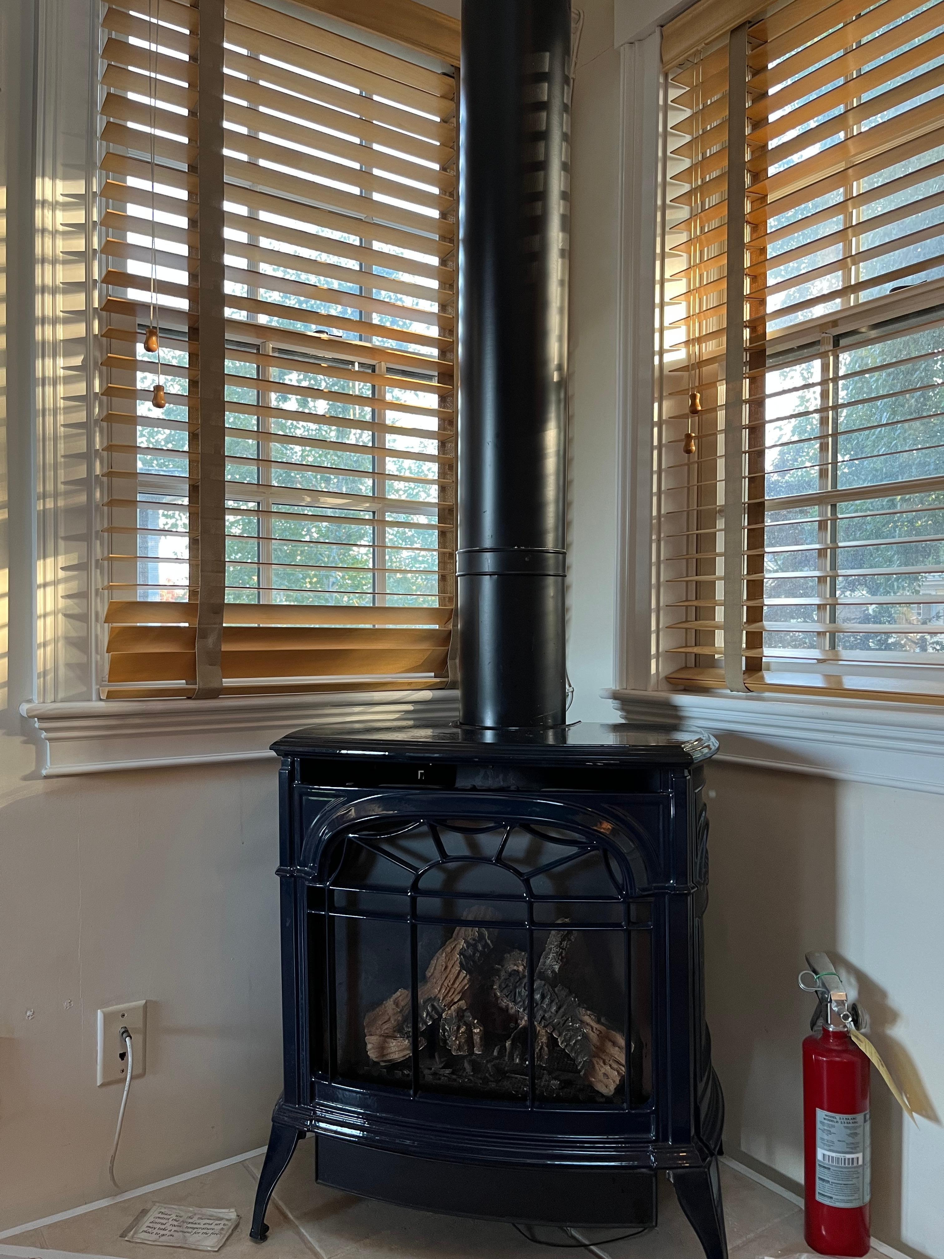 The charming gas fireplace. 