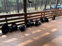 Player bags prepped for game time while the boys hiked
