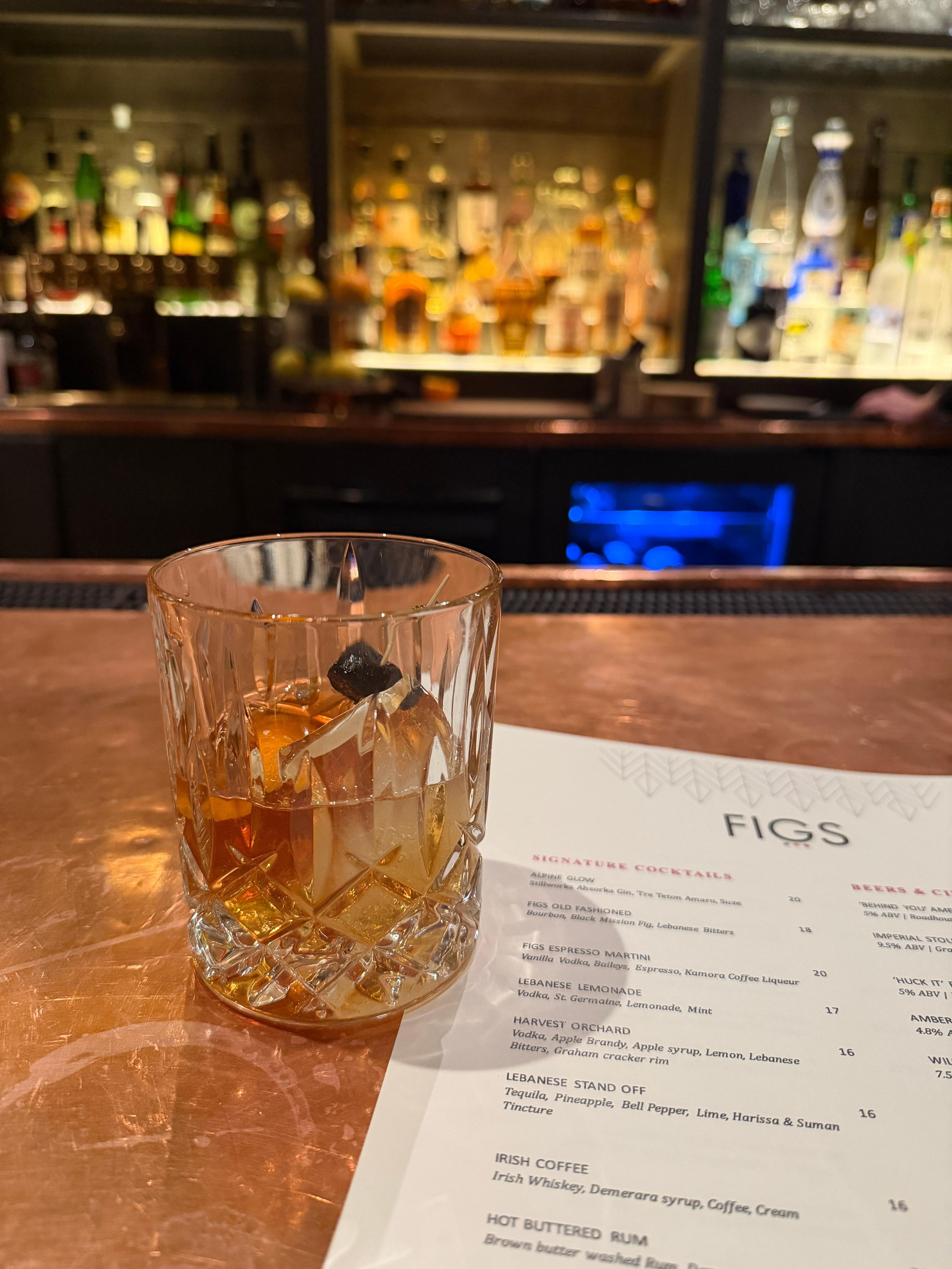 Tasty old fashioned at Figs upon arrival