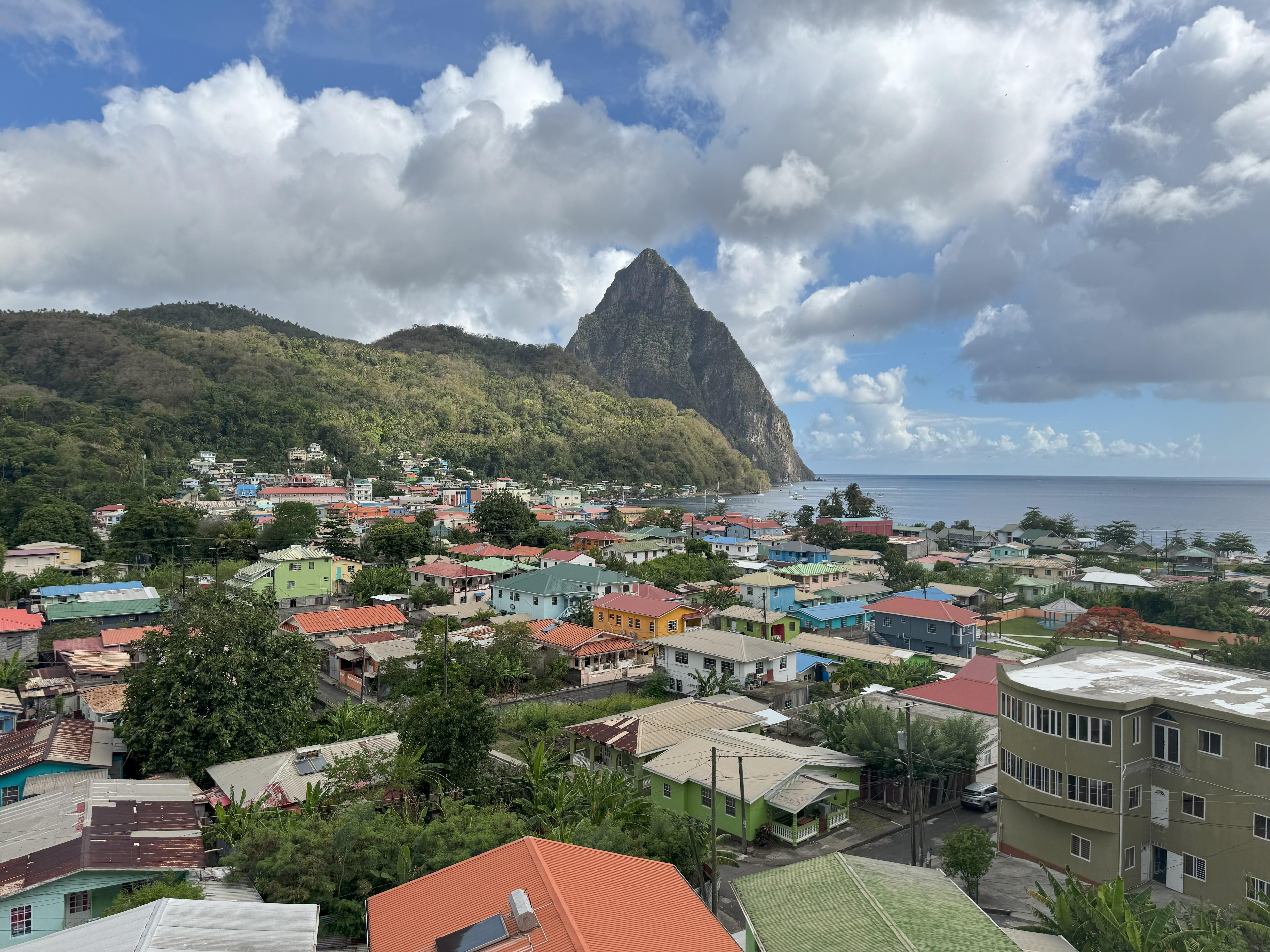 Perfect view of Soufriere from the living room balcony