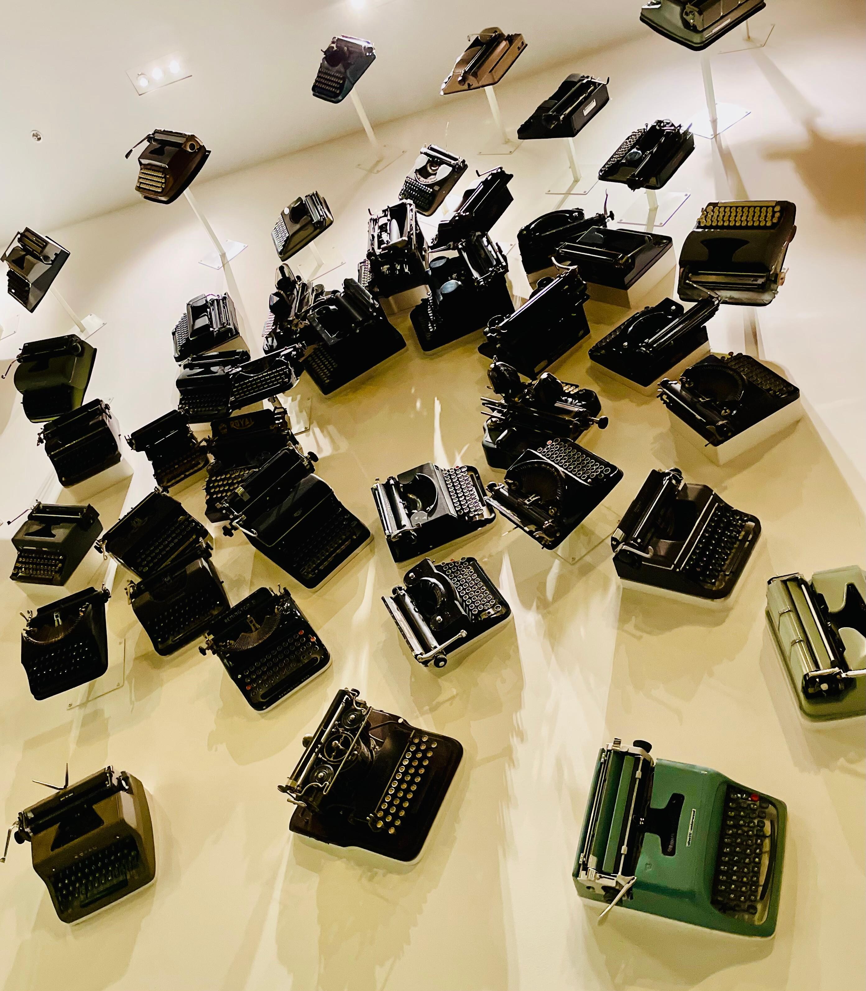 Typewriters displayed in the lobby
