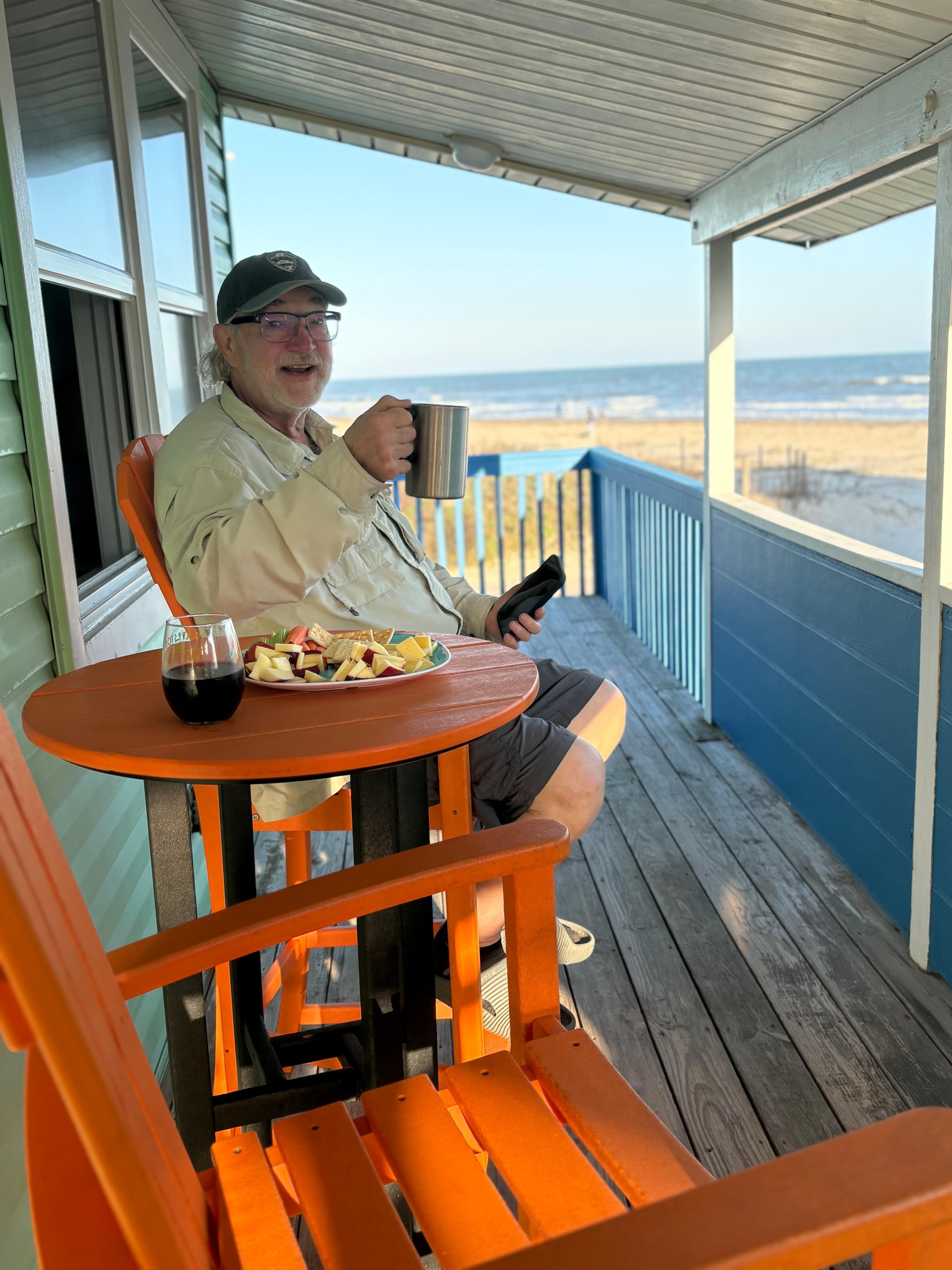 Using chairs under covered balcony. 