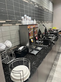 This is the waffle bar. It too offered many options as well as fresh fruit. Don’t forget to use the spray though before putting in the batter or it will stick. ;)
