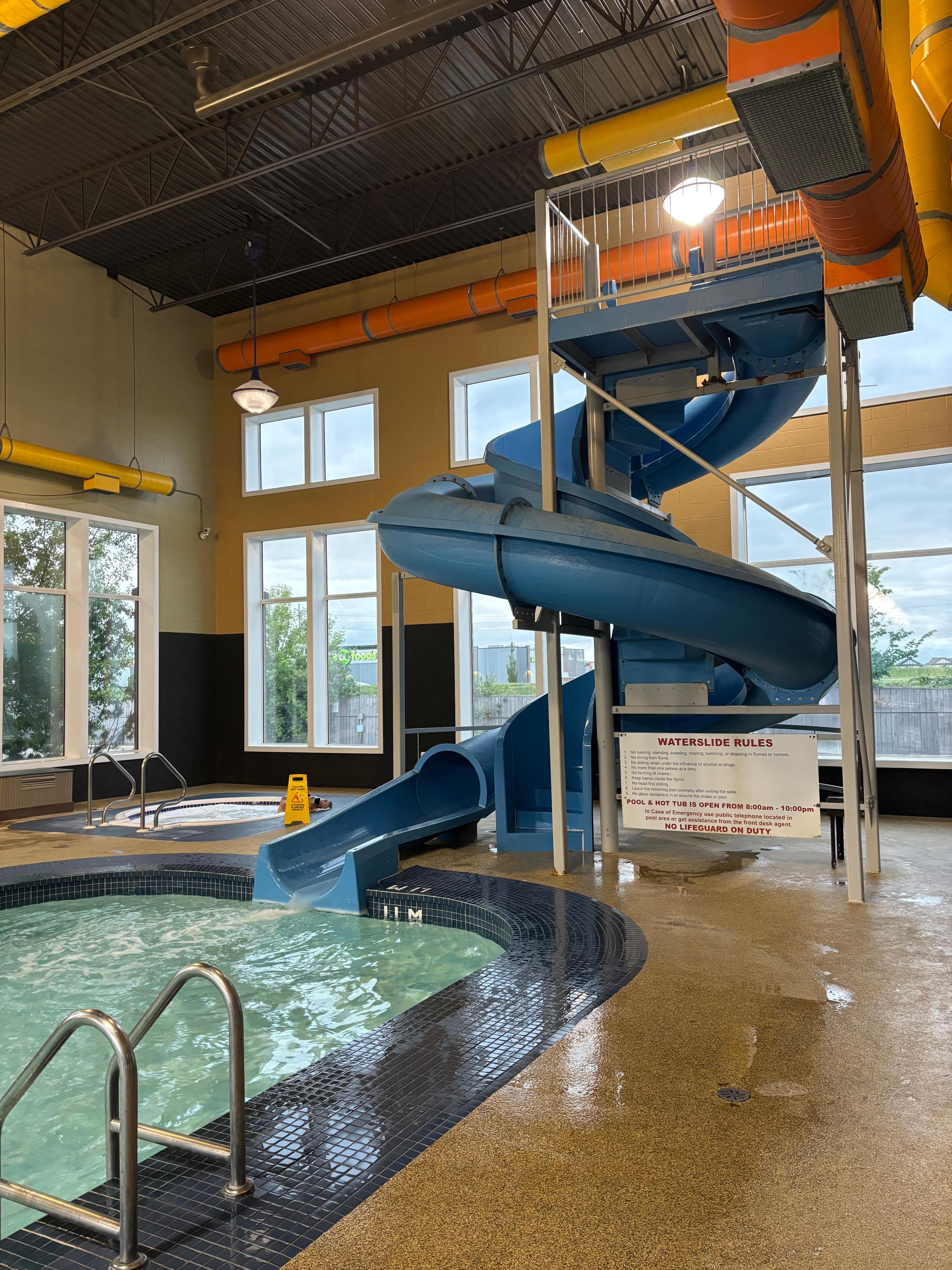 Waterslide and hot tub