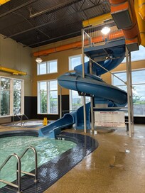 Waterslide and hot tub