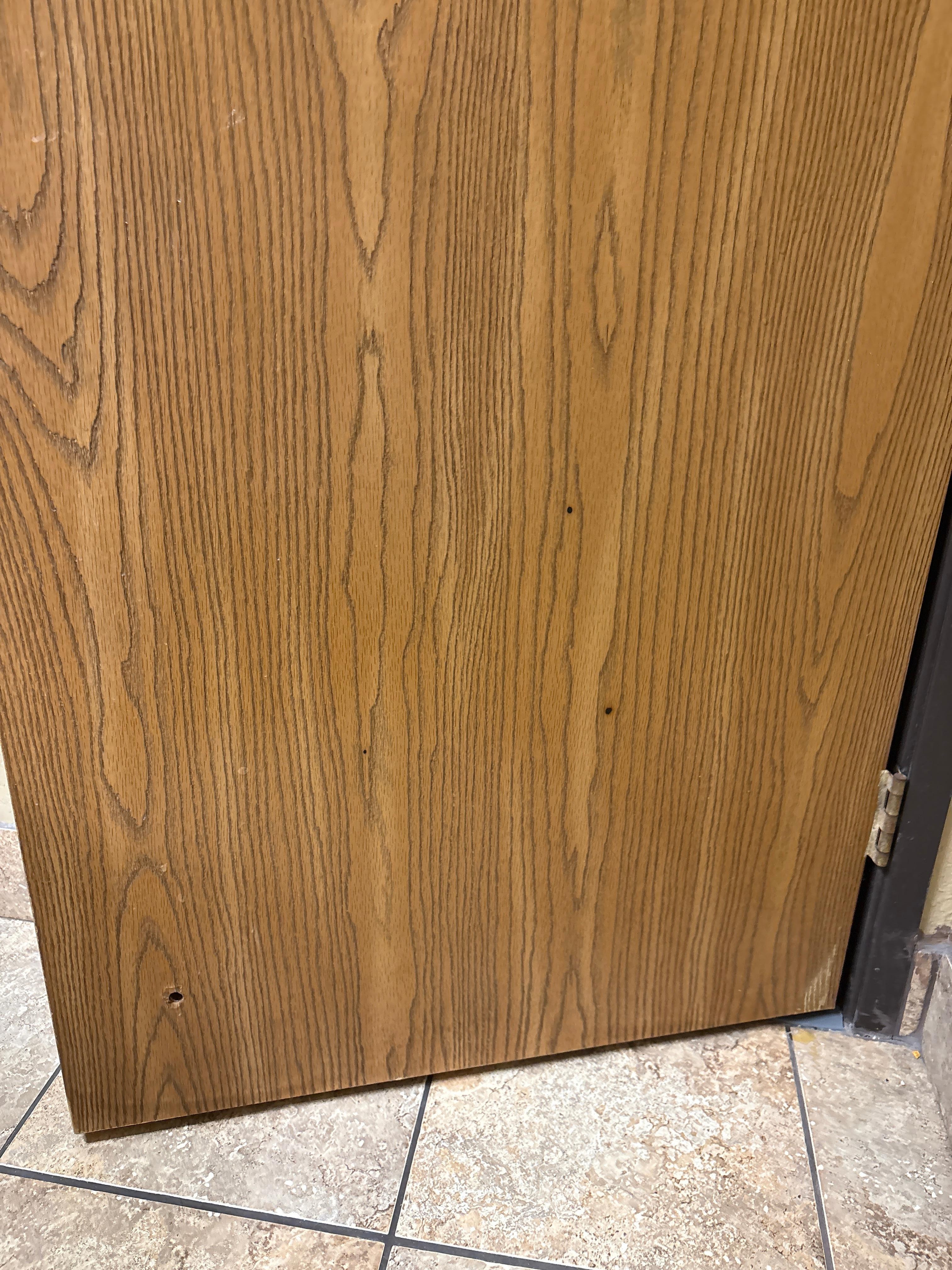 Bullet holes in the bathroom door 