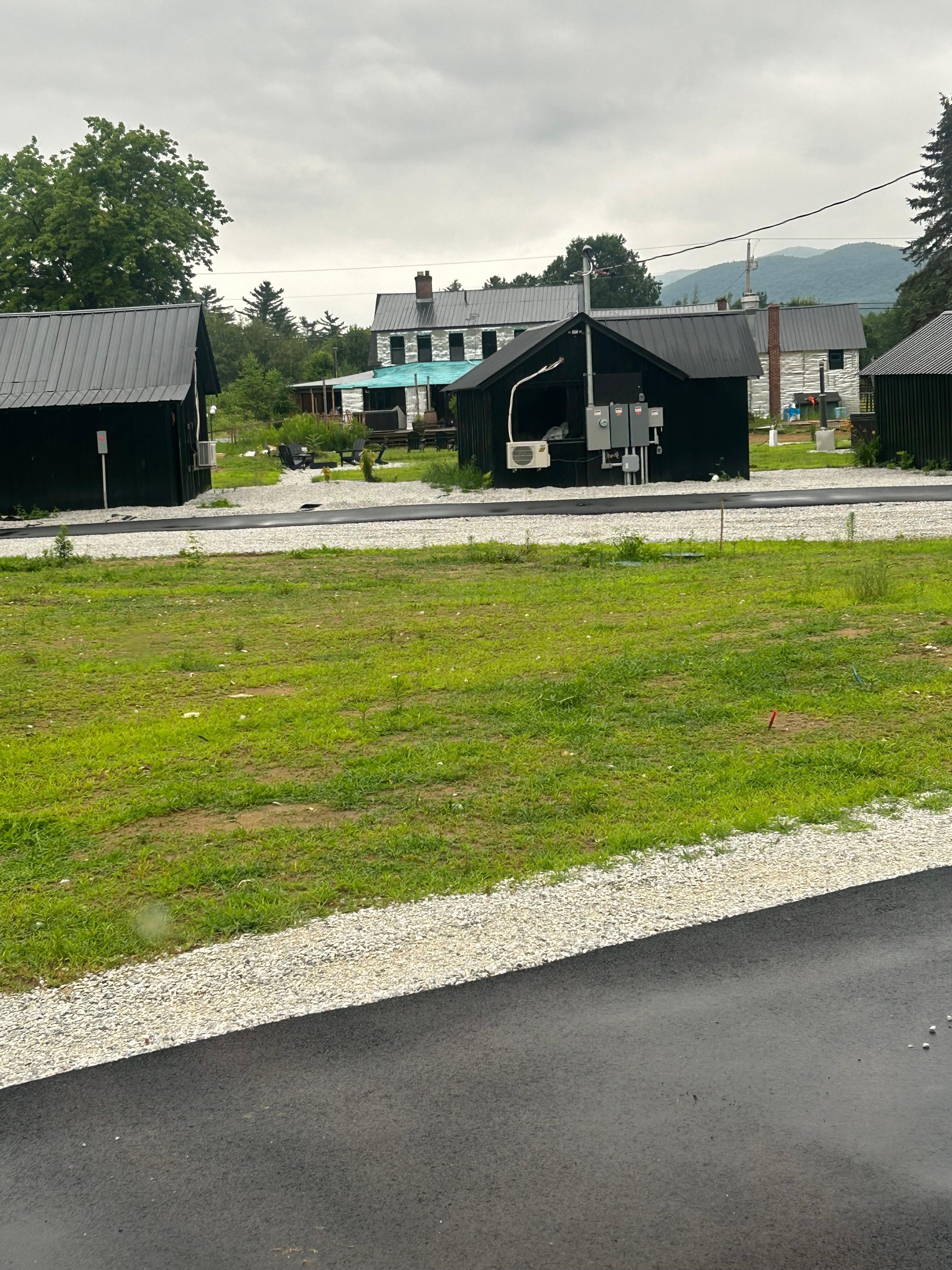 The view from the cabin to front of property under construction