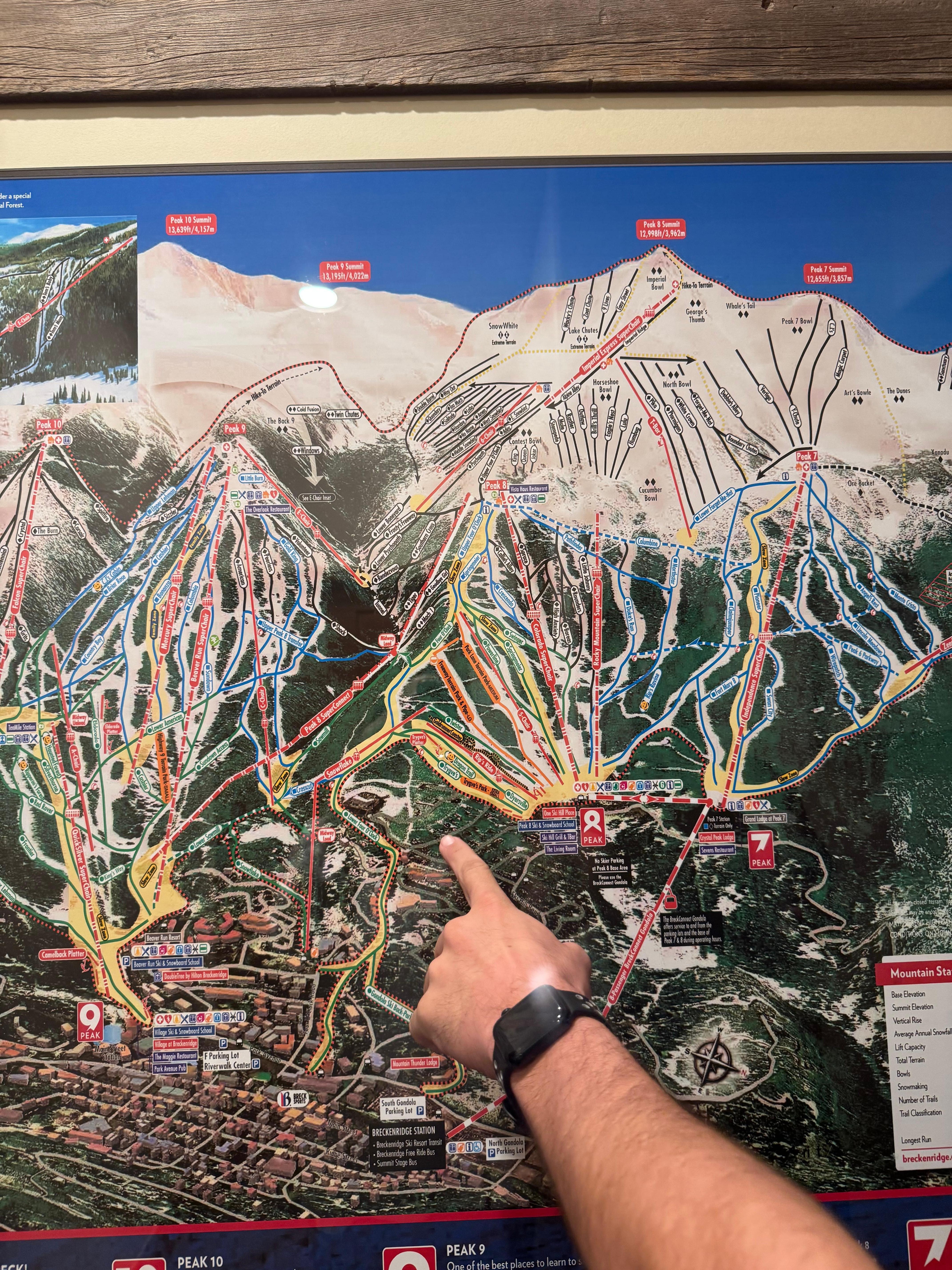 Pointing to where house is in proximity to ski and town 