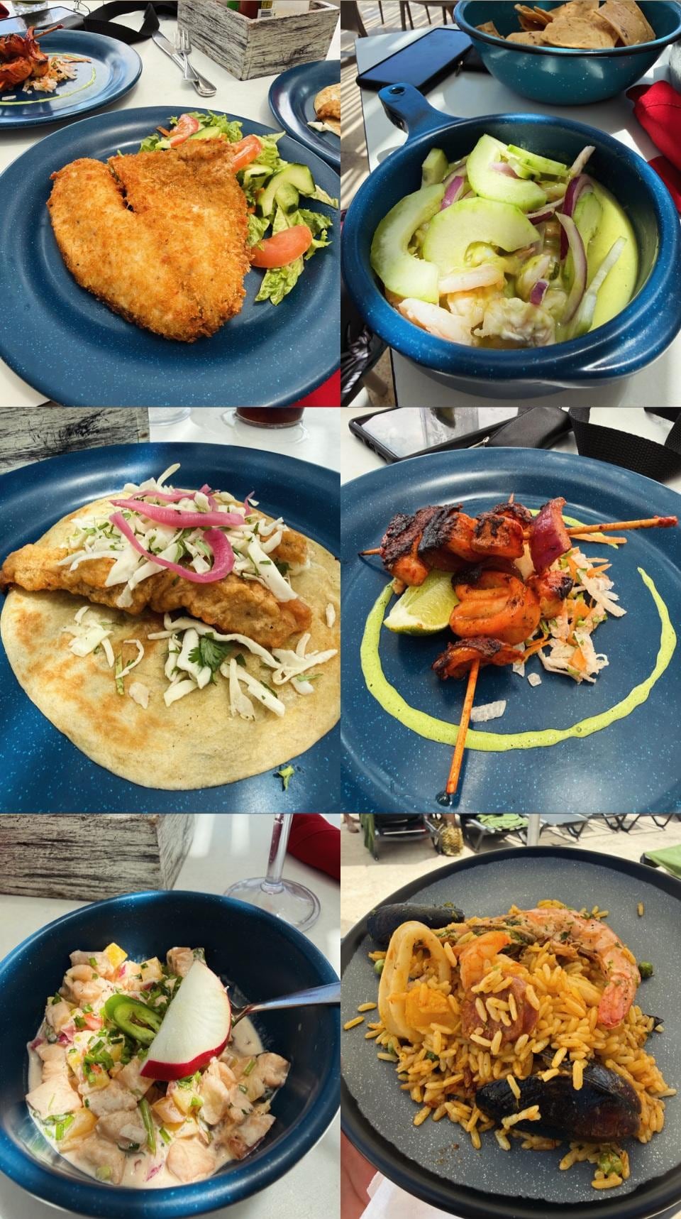 Food from the cevicheria and Paella from the pool cook out.