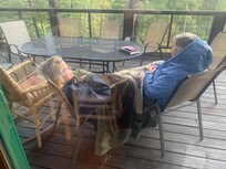 Coffee on the balcony on the cool morning air with the smell of pine, birds chirping and good conversation
