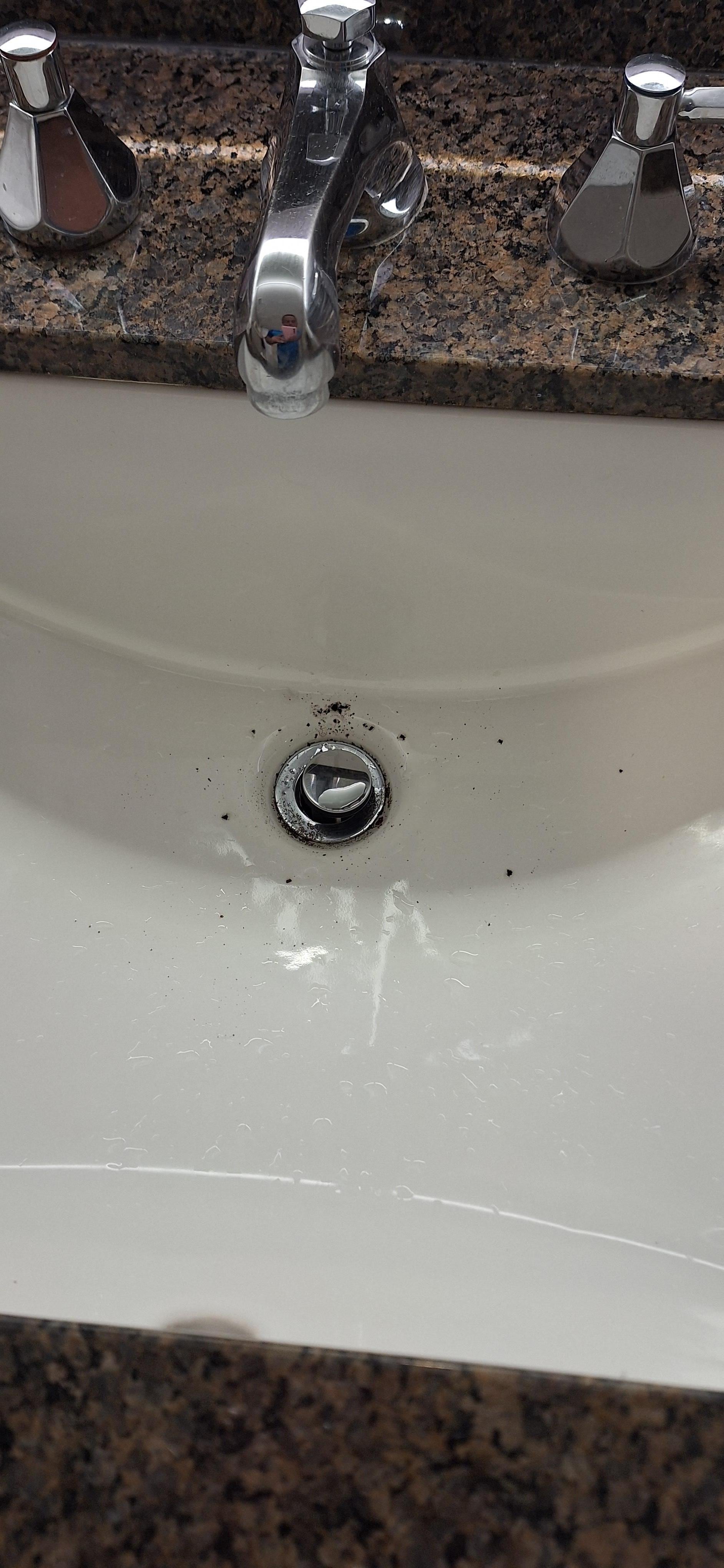 Bathroom sink had coffee grounds upon arrival in the room 