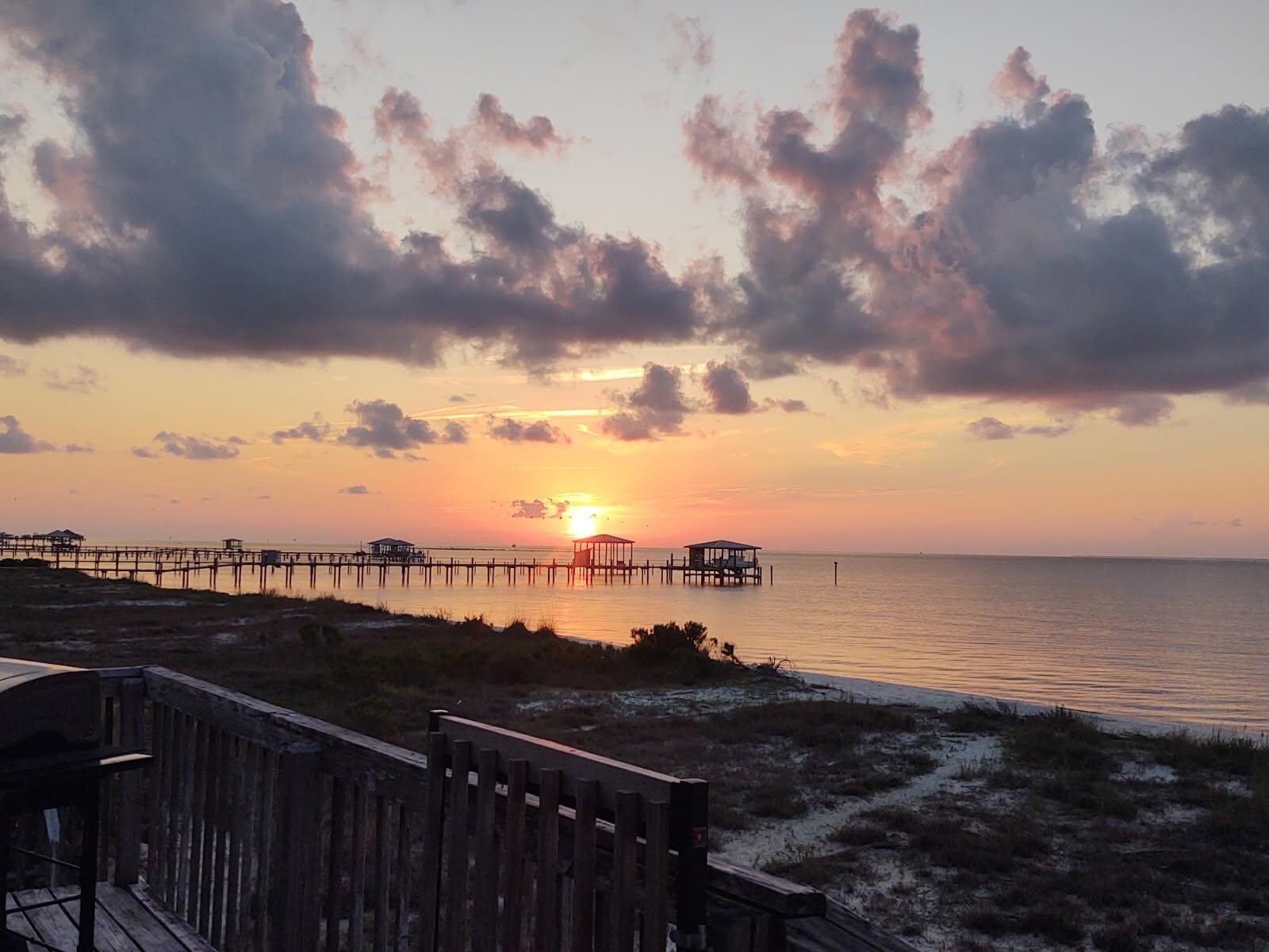 View of the sun setting from the deck. 