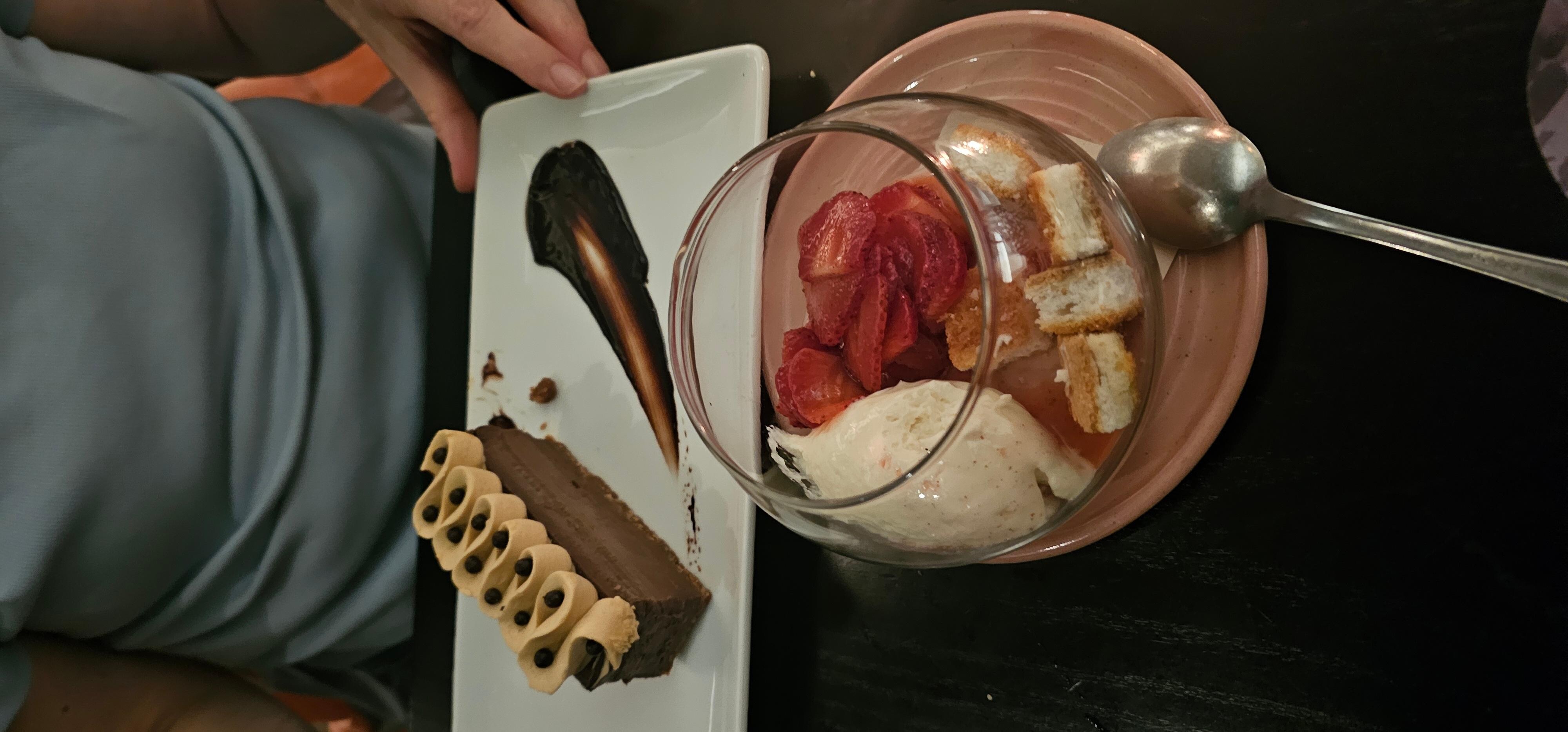 Birthday dessert in the restaurant/bar.