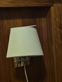 Broken lampshade and broken phone.