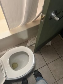 Door opens into awkward spot in bathroom. You have to fight the door to use the bathroom.