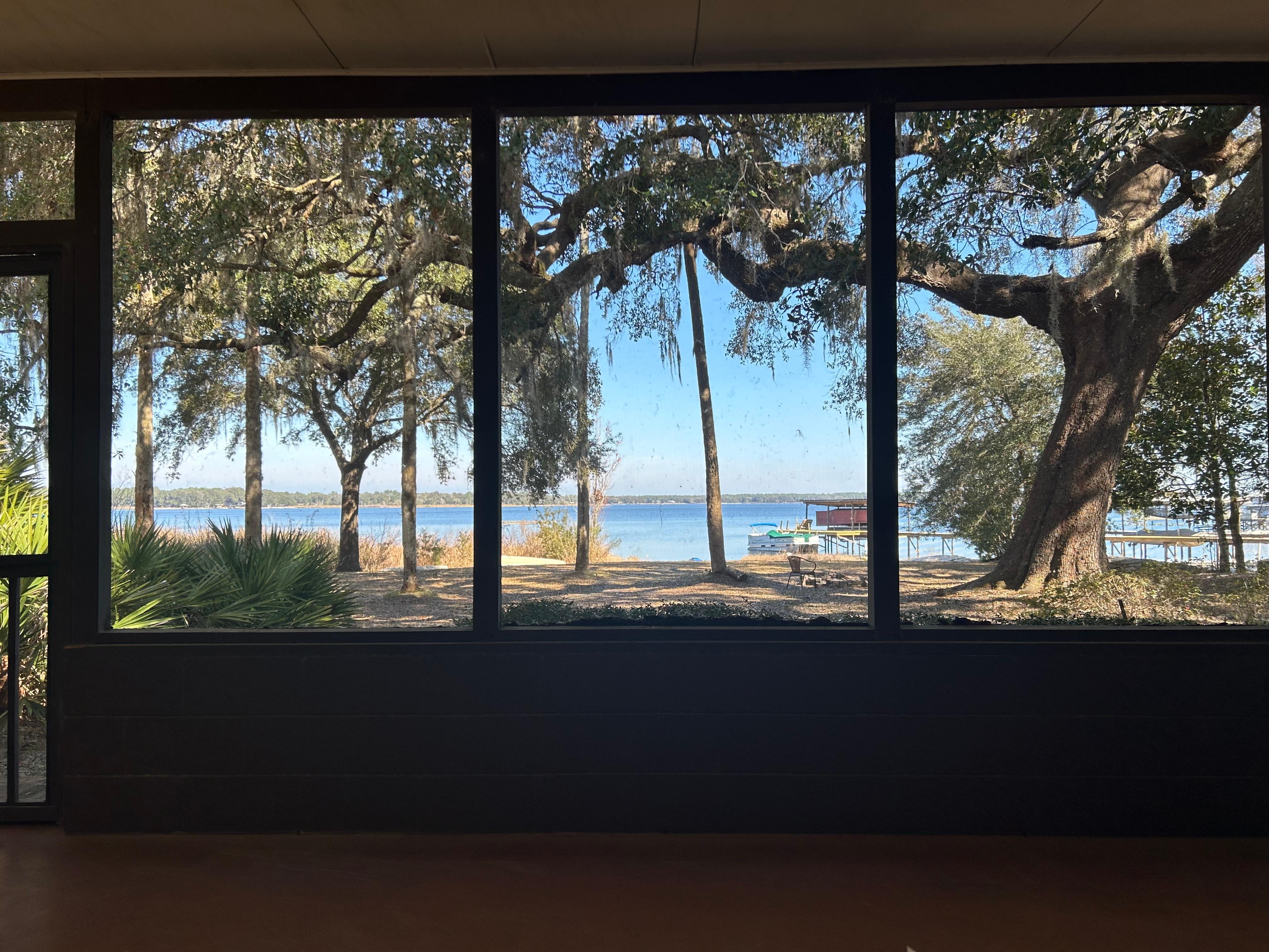 View of the lake from the huge patio. 