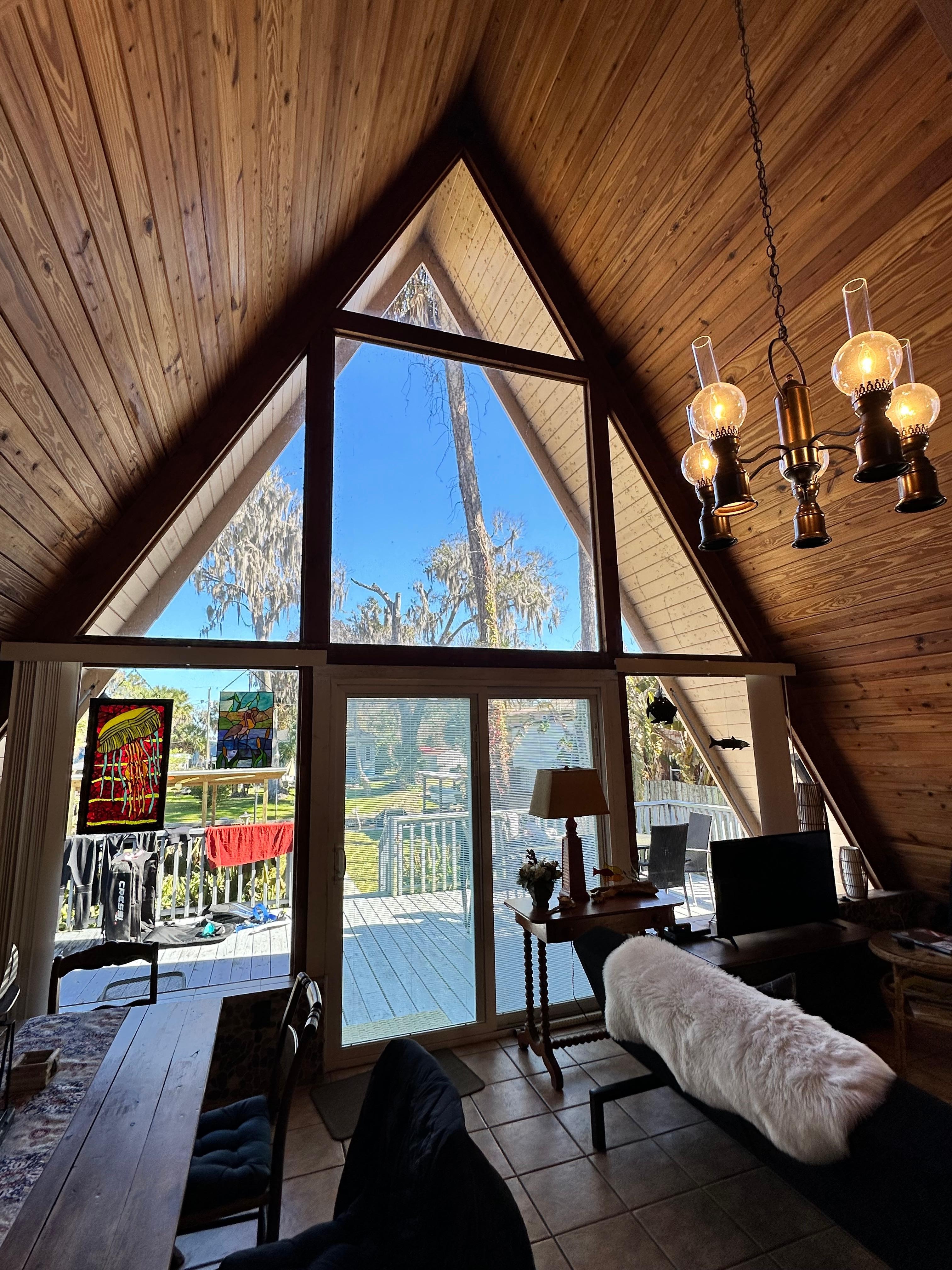 The A frame will the windows - inside