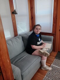 Filling out the guest book.