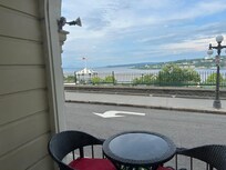 View of huge boardwalk overlooking majestic river