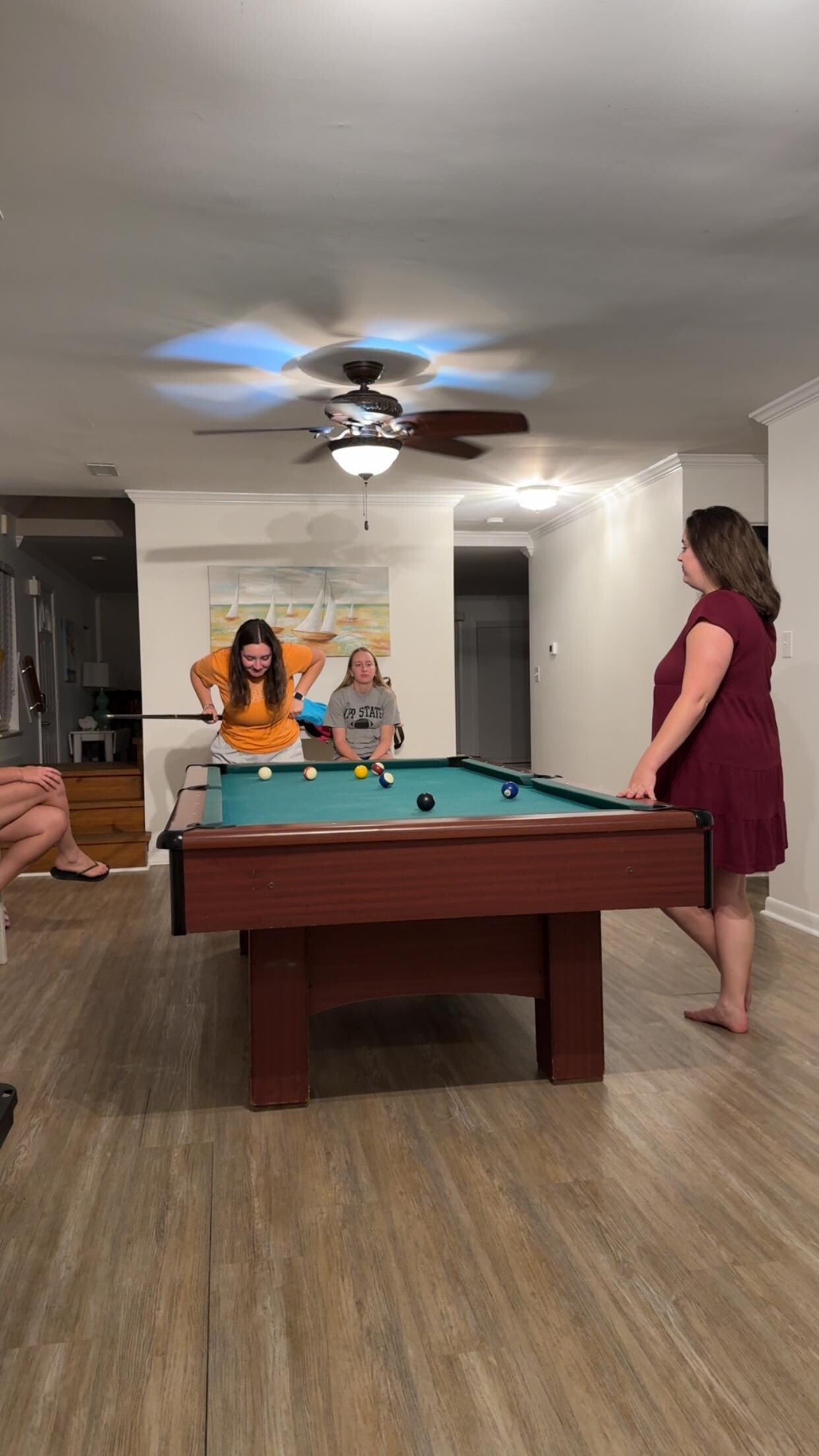 Awesome pool table for evening entertainment.