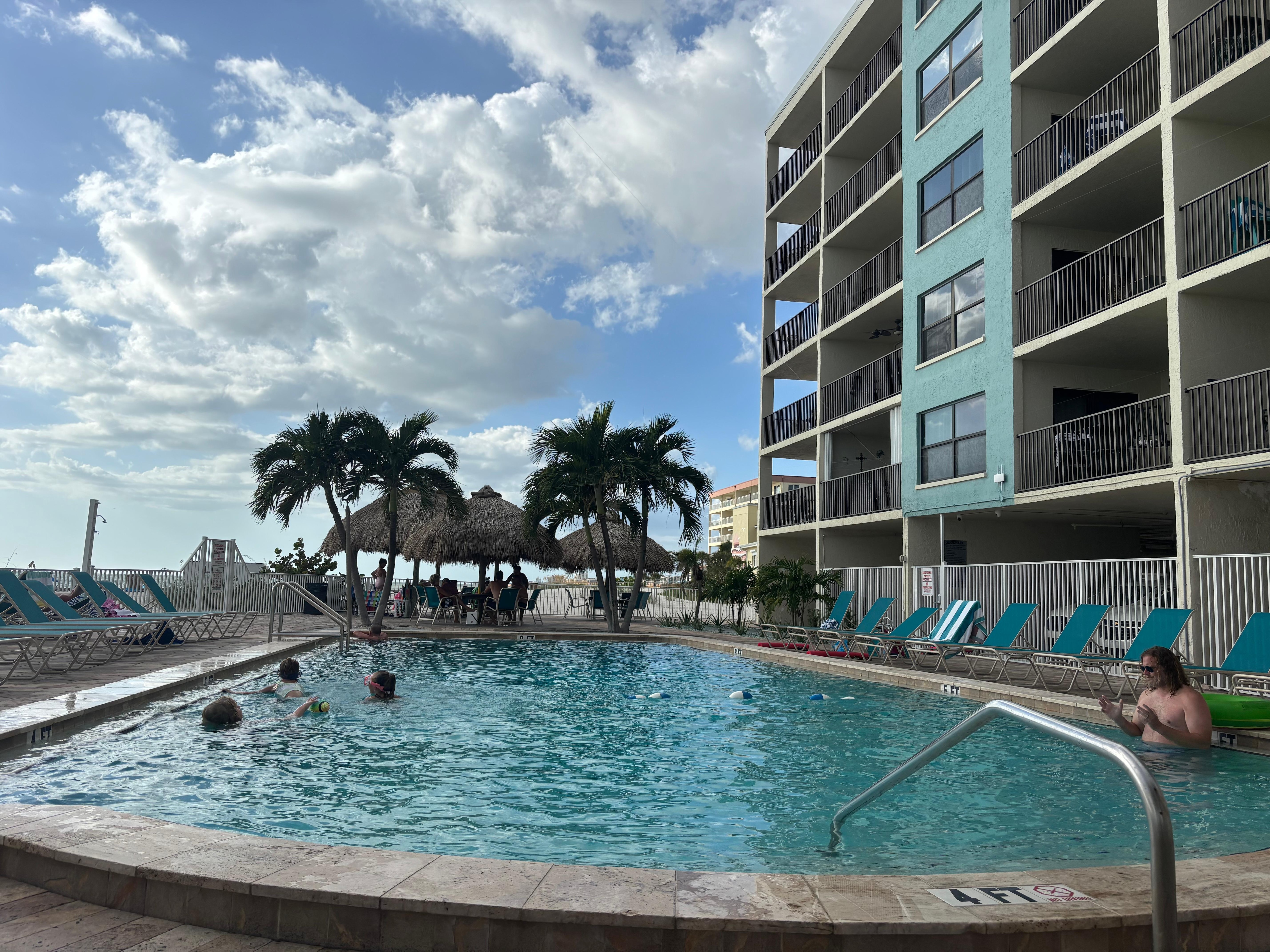 The pool was closed for 3 days during our stay for chemical maintenance but we went shelling on the beach and Shopping at John’s Pass