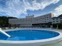 View of the pool and hotel
