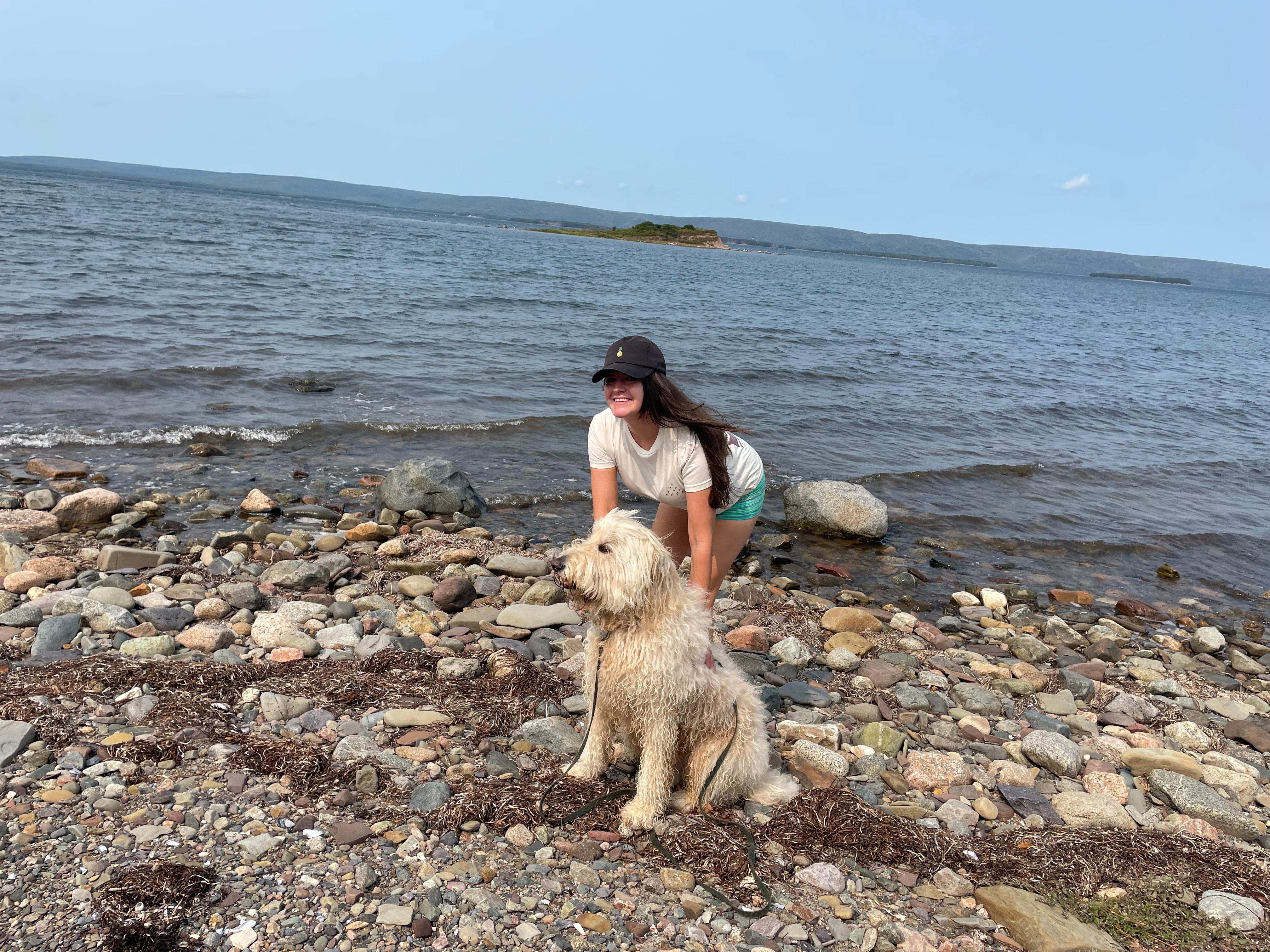 Beach walk with Charlie and our daughter 
