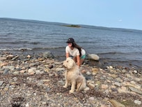 Beach walk with Charlie and our daughter