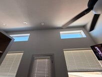 No covers over top windows and porch light stayed on-no way to turn off.