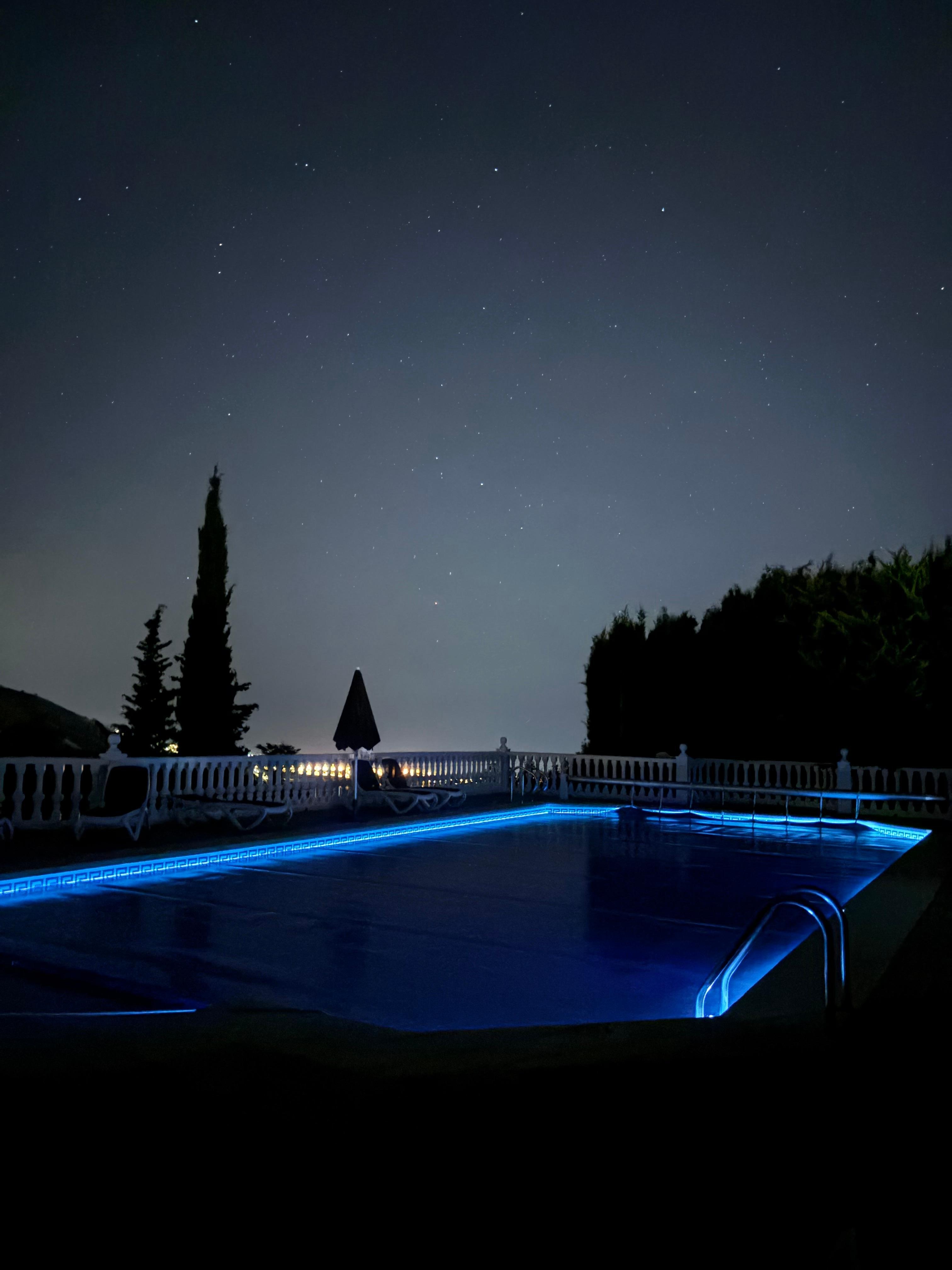 Pool is illuminated at night
