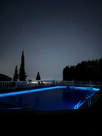 Pool is illuminated at night