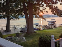 On the covered deck at sunset