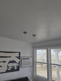 Other than one blind in the bathroom, there are no blinds in this house. Add that to the fact that there are cameras surrounding the house gives a creepy, watched feeling. And what are those heavy duty hooks in the ceiling for?