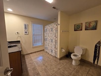 Downstairs (garage level) bathroom, 2 bedrooms use this, the double with twins along with bunk room