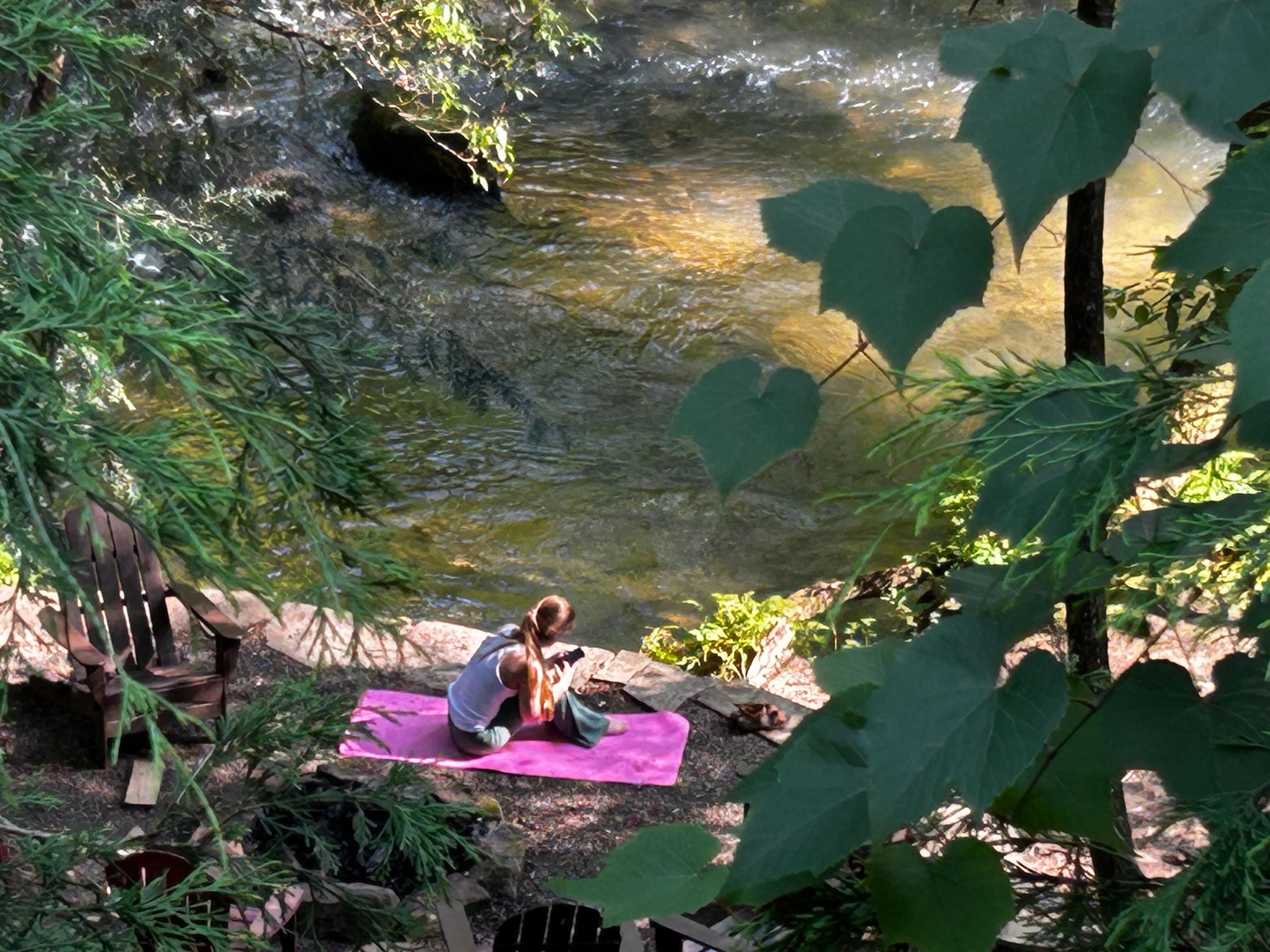 Zen, morning yoga, calisthenics by the river. 