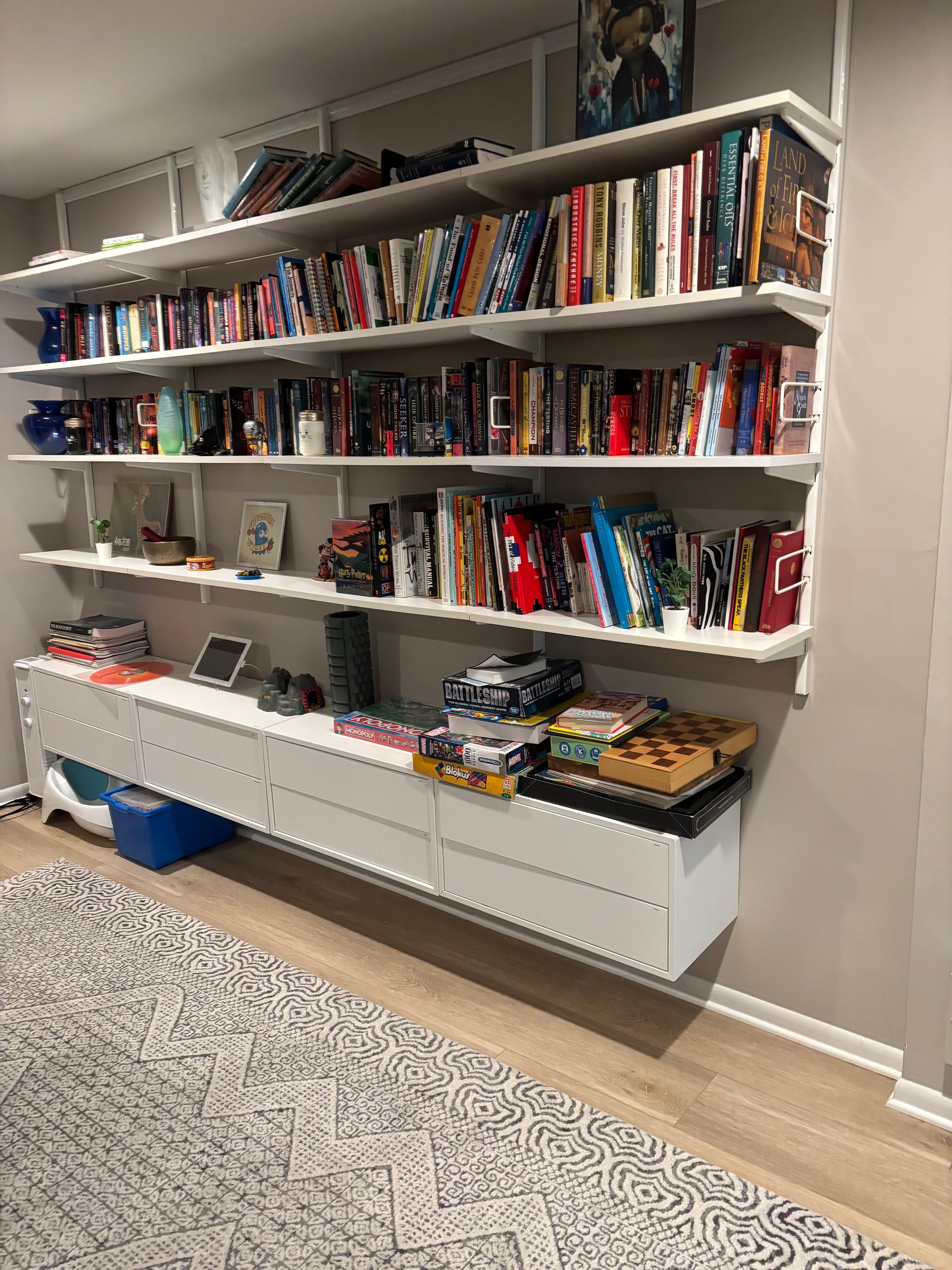 The books and games in Family Room 