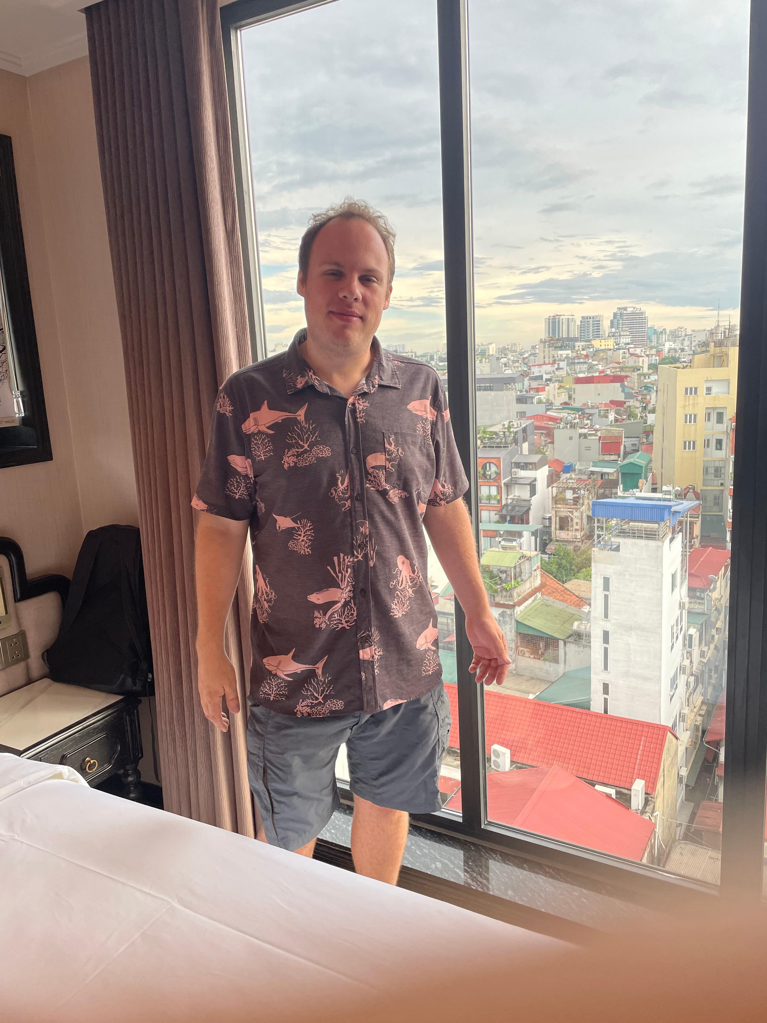 The window in the tenth floor room of the Proverb Hotel