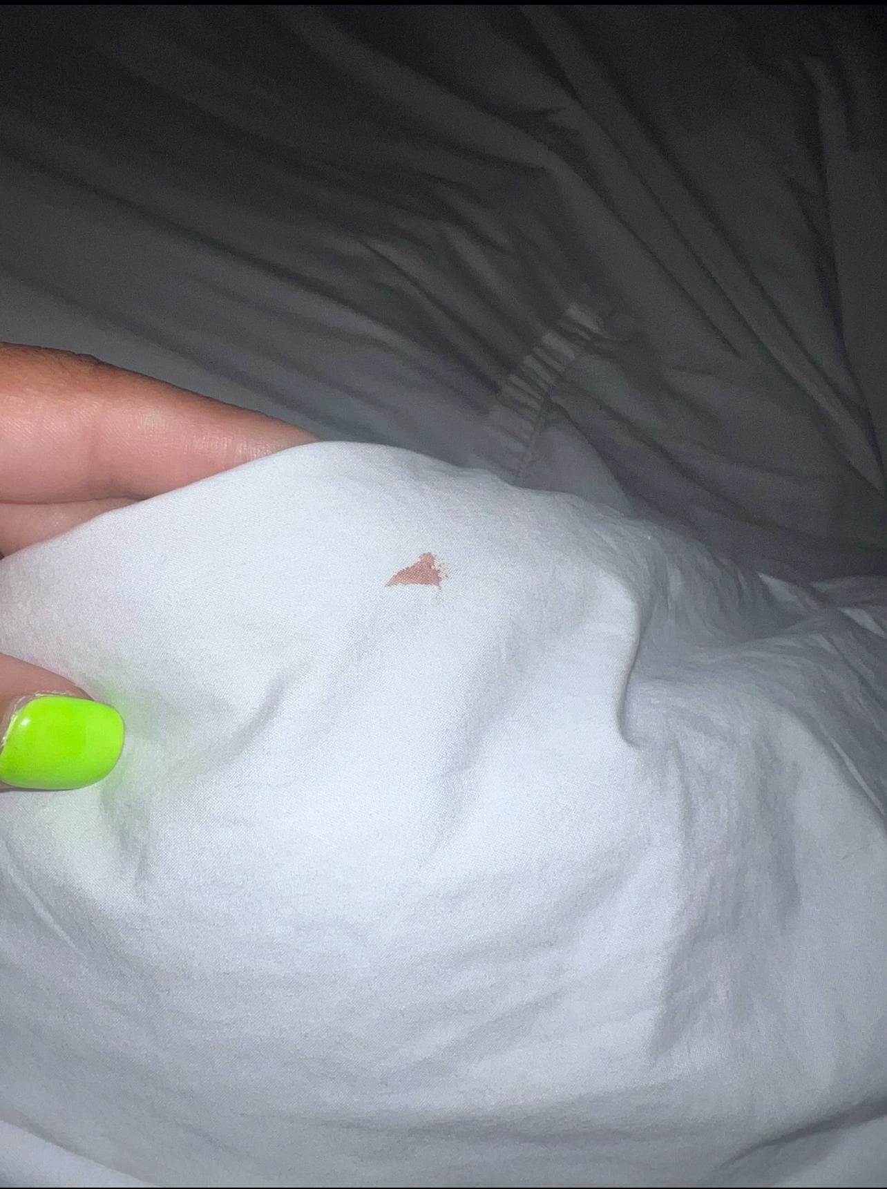 Old blood on sheets.