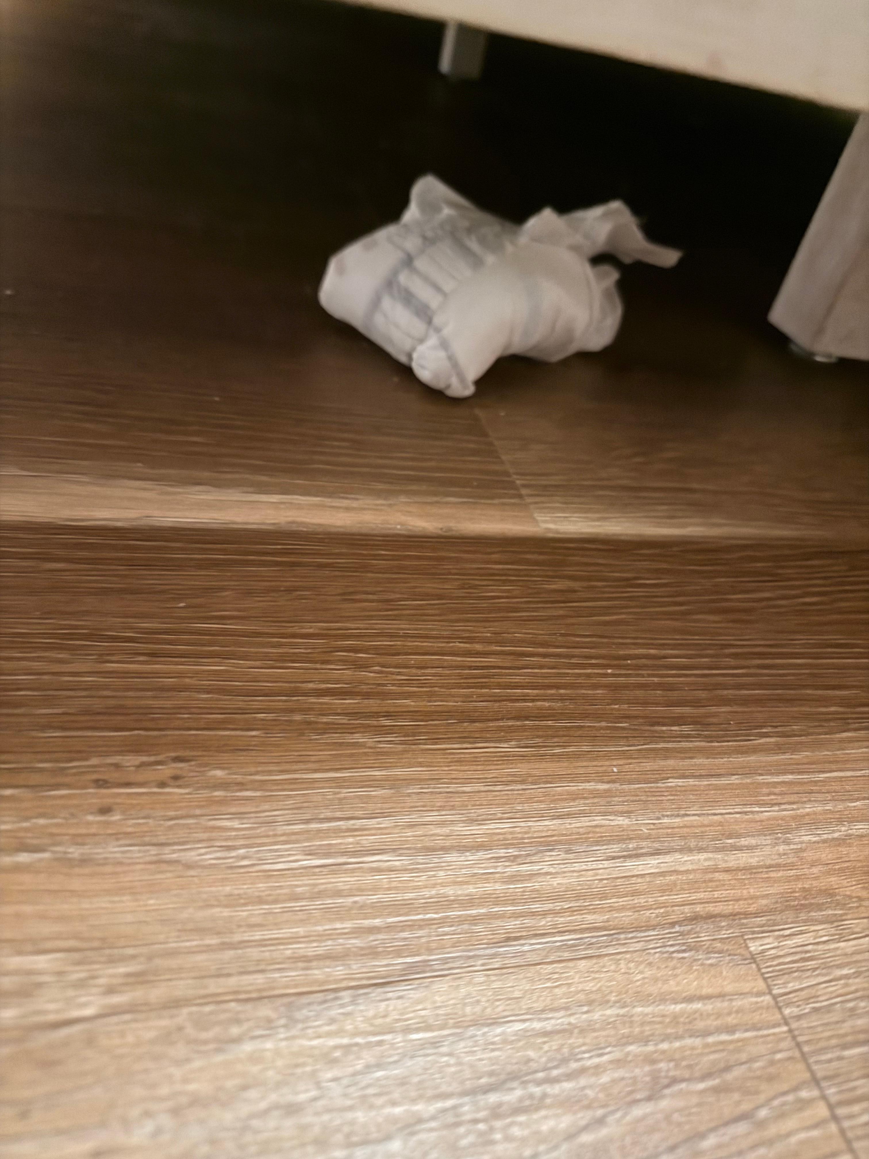 Dirty diaper under bed in room that smelled like feces and urine.
