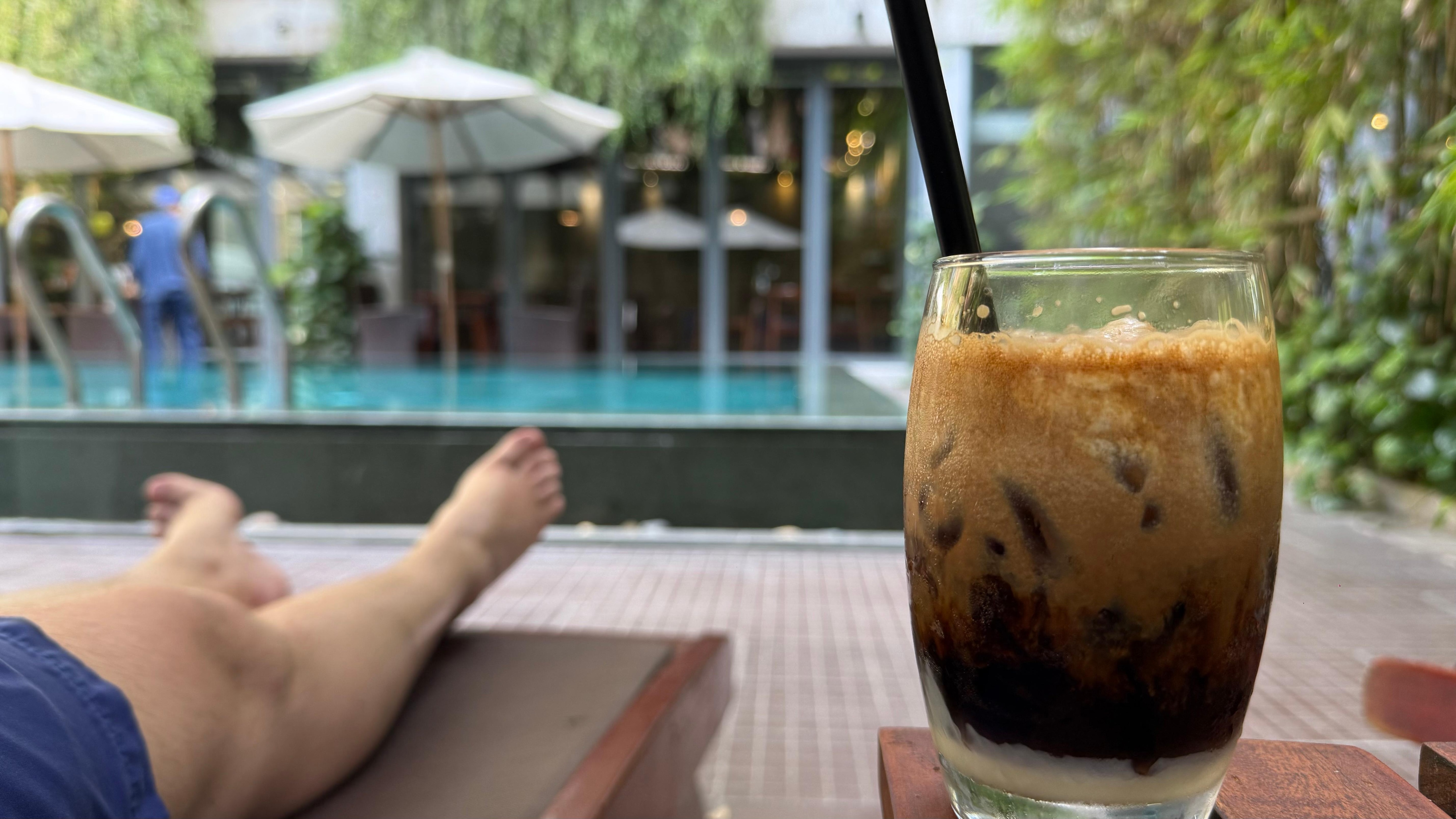 Coconut coffee by the pool