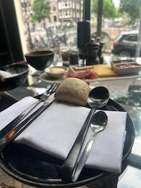 breakfast in the cafe facing the canal