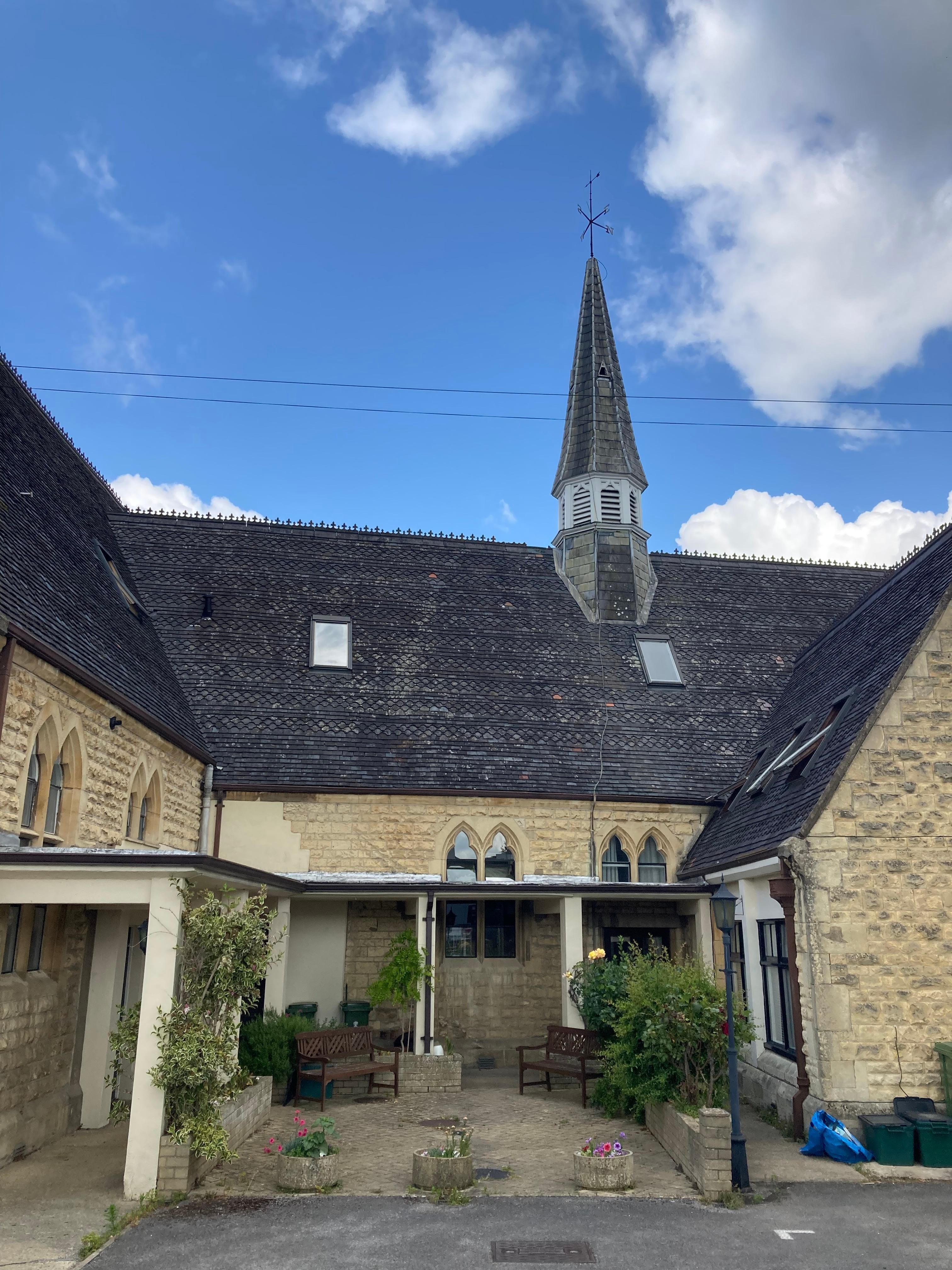 The Old School, sitting outside