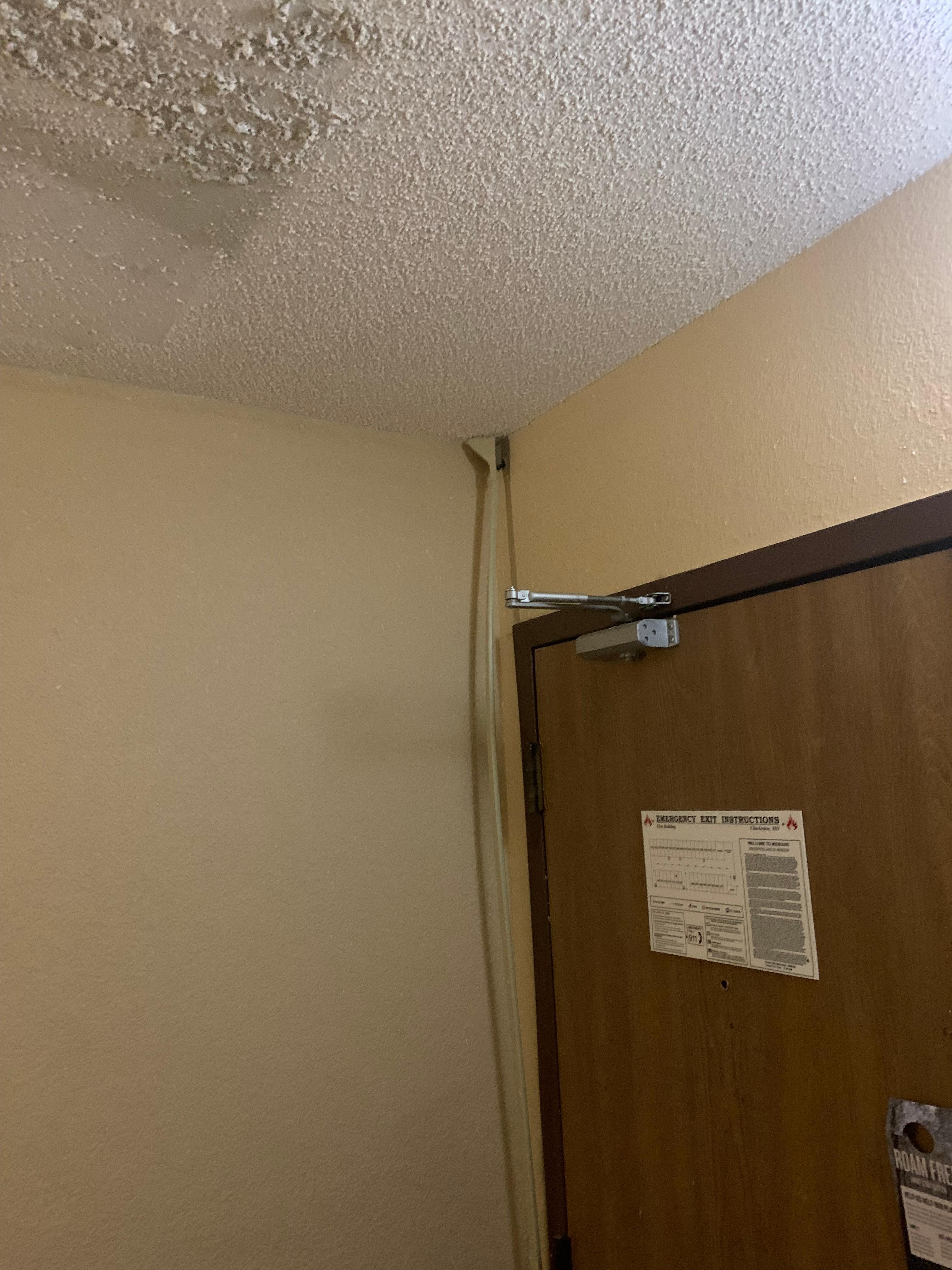 Ceiling and wall damaged.