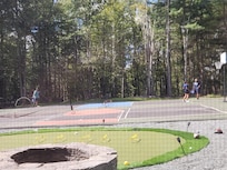 Putting green, pickleball courts, & basketball court